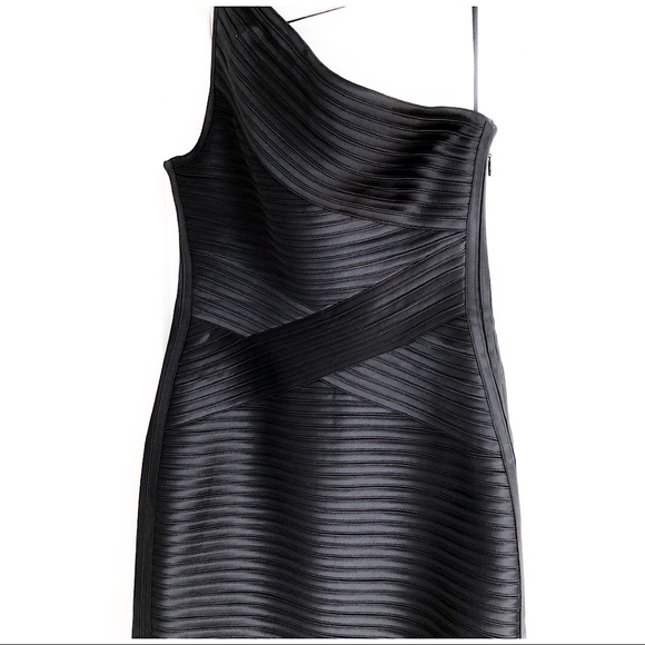 BCBG MaxAzria black bodycon one shoulder dress - Picture 3 of 8